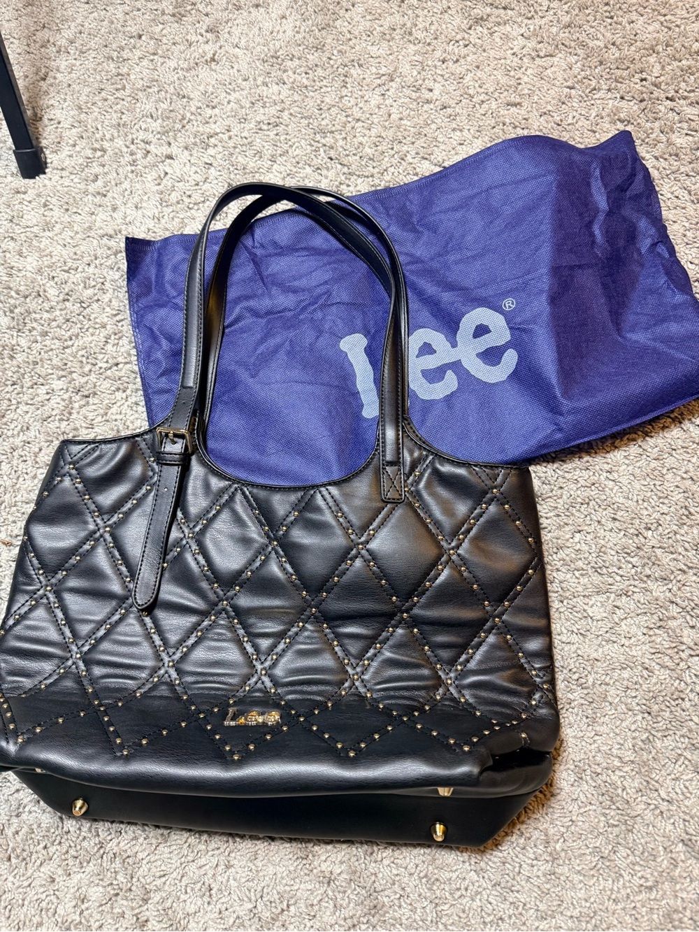 Lee Black Quilted Tote with Stud Accents
